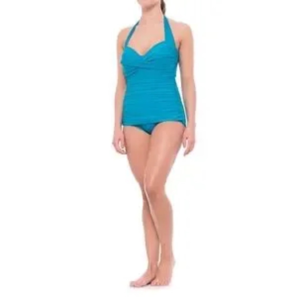 Miraclesuit Caitlin Hot Pink Bandeau Halter One Piece Beach Swimsuit Size 14 - Picture 2 of 5